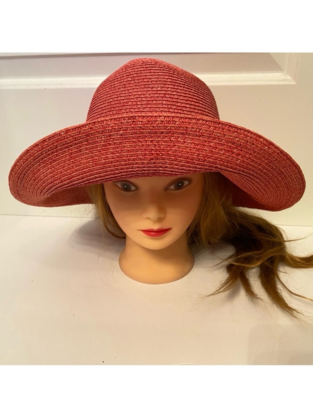 ERIC JAVITS HAT PINK WIDE BRIM STRAW SUN PACKABLE SQUISHEE USA